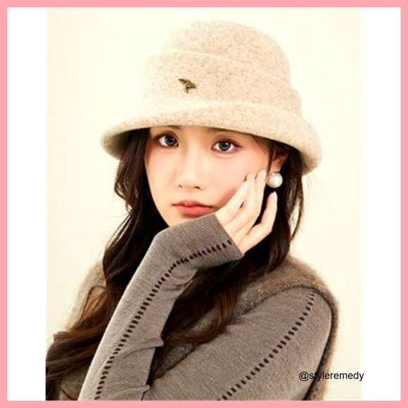 Faux Wool Fedora Bucket Hat for Women Winter Warm Headwear